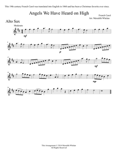 Christmas Duets for Alto Saxophone & Piano: Angels We Have Heard on High (arr. Meredith Whelan)