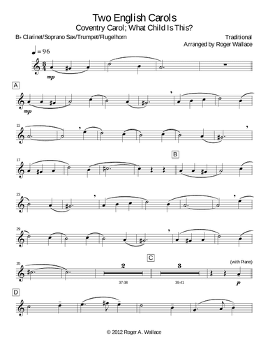 Two English Carols (Coventry Carol; What Child Is This?) (arr. Roger Wallace)