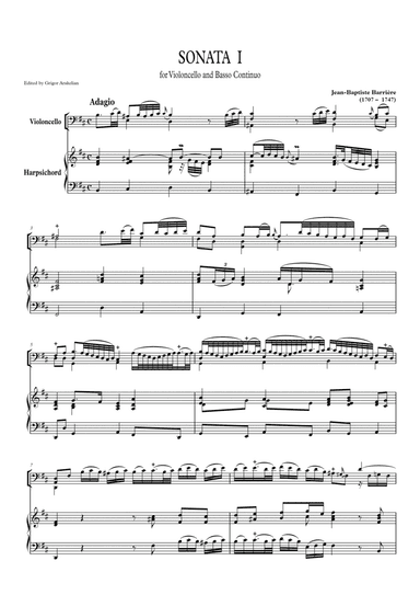 Jean-Baptiste Barrière. Sonata N.1 for Violoncello and Basso Continuo (arr. Grigor Arakelian)