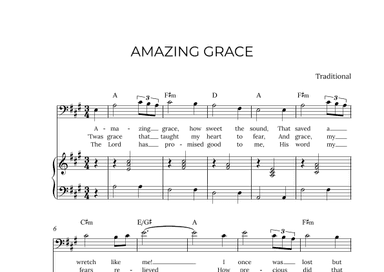 AMAZING GRACE - for piano and baritone in A major with chords (arr. Alex Nunes Rodrigues)