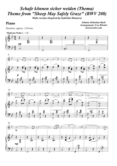 Sheep May Safely Graze / Schafe können sicher weiden BWV 208 (Theme) (arr. Uwe Rössler Roessler Rassler)