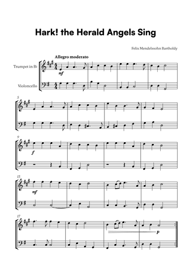 Felix Mendelssohn Bartholdy - Hark the Herald Angels Sing (for Trumpet in Bb and Cello) (arr. Cadenza Editions)