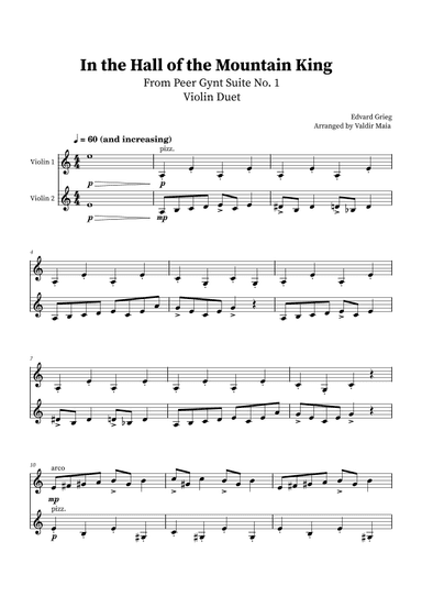 In The Hall Of The Mountain King - Violin Duet (arr. Valdir Maia)