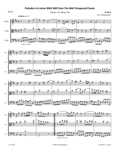 Bach: Prelude in B minor BWV 869 from The Well Tempered Clavier transcr. for String Trio (arr. D Oppenheim)