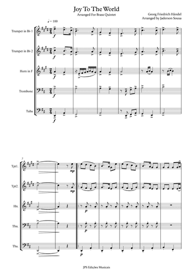 Joy to the World - Brass Quintet ( Key of D Major ) (arr. Jaderson Sousa)