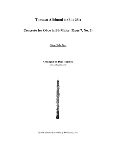 Concerto for Oboe in Bb Major, Op. 7 No. 3 (arr. Don Werdick (1946 - ))