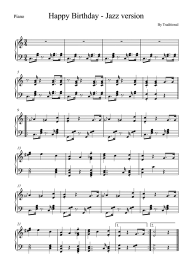 Happy Birthday to You - Jazz version (Piano) (arr. Wesley S. SIlva)