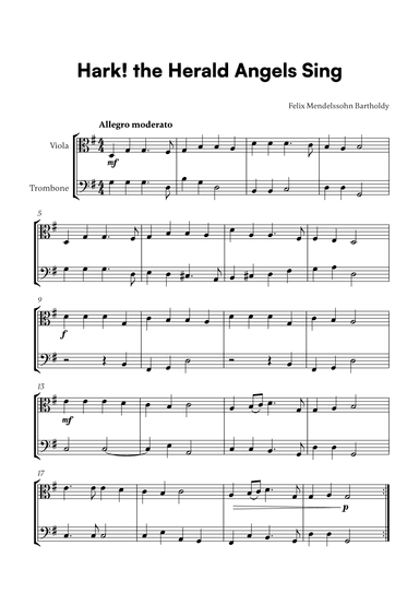 Felix Mendelssohn Bartholdy - Hark the Herald Angels Sing (for Viola and Trombone) (arr. Cadenza Editions)