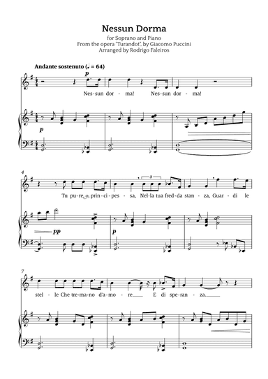 Nessun Dorma (for soprano and piano) (arr. Rodrigo Faleiros)